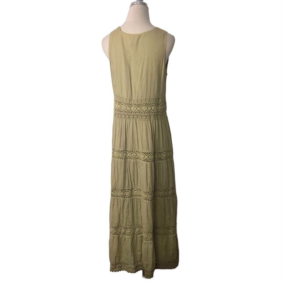 Boho Maxi Dress Green Cotton Crochet Lace Pullover Sundress - Picture 4 of 15